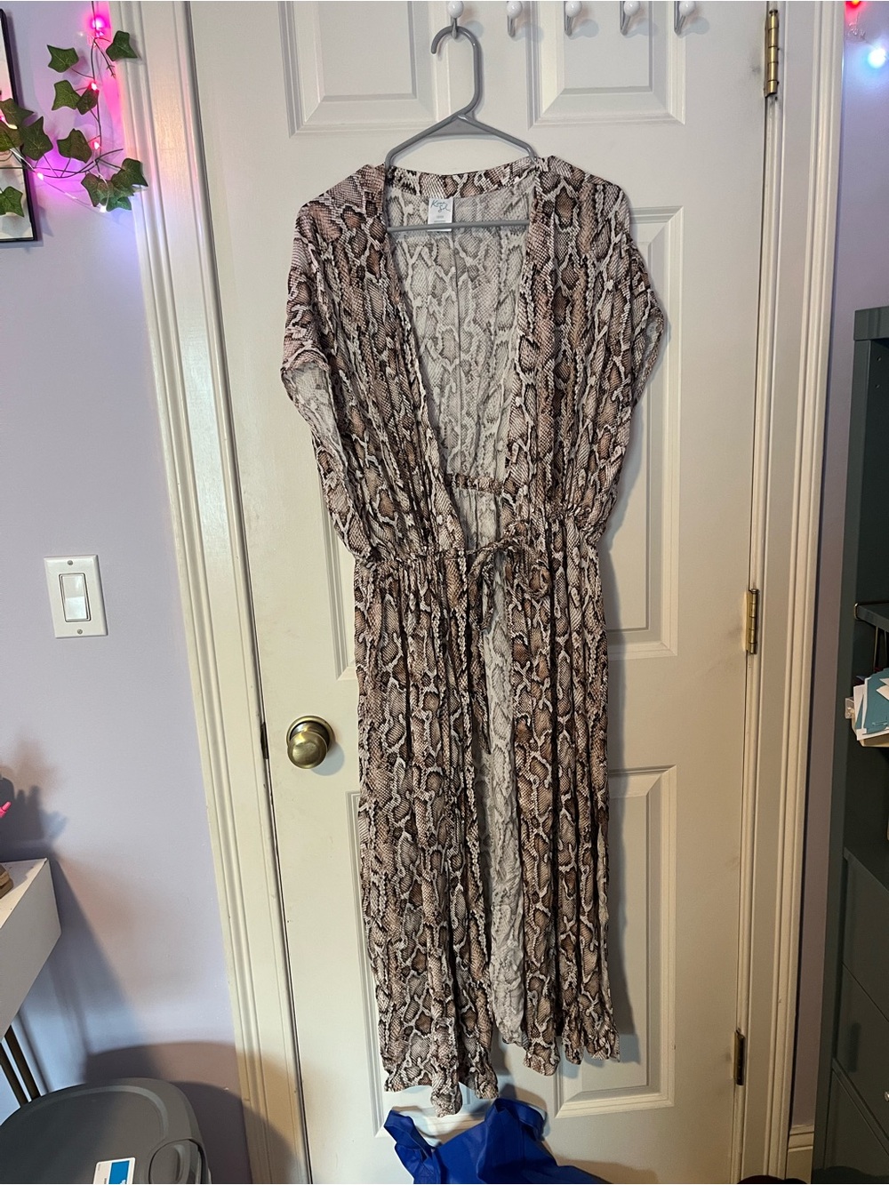 Kona Sol Beige and Black Snake-Print Cardigan